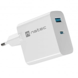 Natec Ribera GaN nabíječka 65W USB-A a USB-C bílá