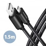 Axagon prémiový Micro USB kabel - USB-A, 1.5m, USB 2.0, 2.4A s nylonovým opletem.