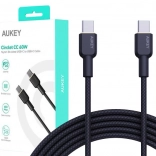 Aukey USB‑C na USB‑C kabel 1,8 m, 60 W PD, nylonový oplet, černý