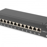 Patch panel 10" 12 portů CAT6 S/FTP 1U se správcem kabelů – černý