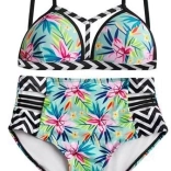 dámské dvoudílné plavky s vysokým pasem, push‑up – velikost s