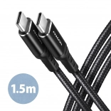 USB‑C kabel 1,5 m s PD 60 W a rychlým nabíjením 3 A, opletený, hliníkové koncovky
