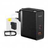 Baseus GaN rychlonabíječka USB-C + USB, 100W černá