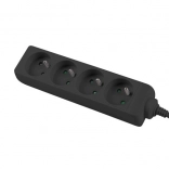 Černá prodlužovací lišta 1,5 m, 4 zásuvky, měděný kabel