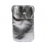 Metalická taštička na mobil s ramenním páskem a zadní kapsou