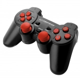 drátový gamepad pro PS3 a PC s vibracemi – černo‑červený