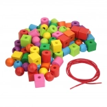 Barevné dřevěné maxiperle s navlékací šňůrkou 92 ks
