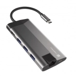 Rozbočovač USB‑C NATEC Fowler Plus 8 v 1, 3× USB 3.0, HDMI 4K, RJ‑45, SD/microSD, PD 100 W