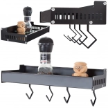 Nástěnná hliníková police na koření s háčky, černá