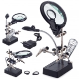 Třetí ruka s lupou 2,5× 90 mm a LED osvětlením pro pájení