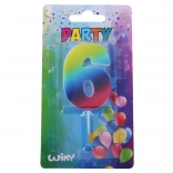 Párty svíčka číslo 6 duhová se stojánkem