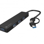 USB hub NATEC Mayfly 4× USB 3.0 s adaptérem USB‑C/USB‑A, černý