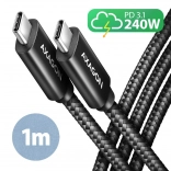 usb‑c kabel 1 m 240 w pd, rychlonabíjení 5 a, opletený, alu konektory